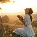 Becoming a Woman of God Woman praying with Bible in nature