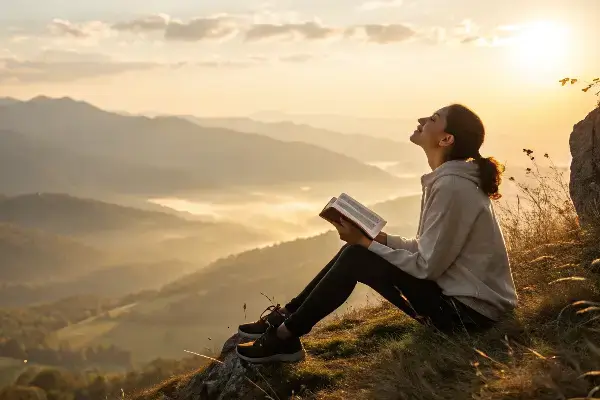how to deepen your faith Woman praying with Bible at sunrise