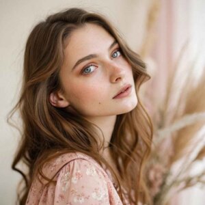 Portrait of Liana Bloom, founder of an emotional healing quotes website for women, looking into the camera with a gentle expression