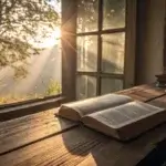 bible verses of the day Open Bible with morning sunlight