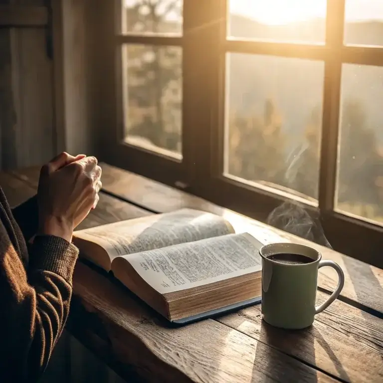 daily Christian prayers Morning prayer with Bible and coffee
