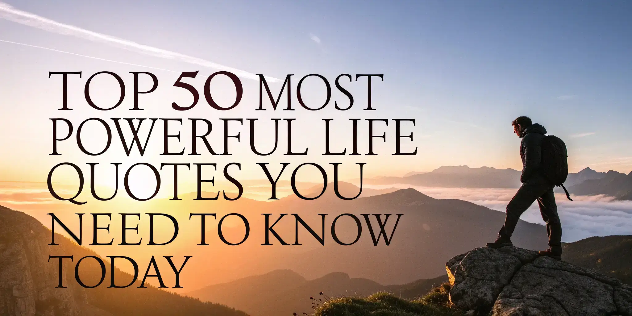 Silhouette of a person standing on a mountain during sunrise with motivational atmosphere – featured image for blog post about life quotes.